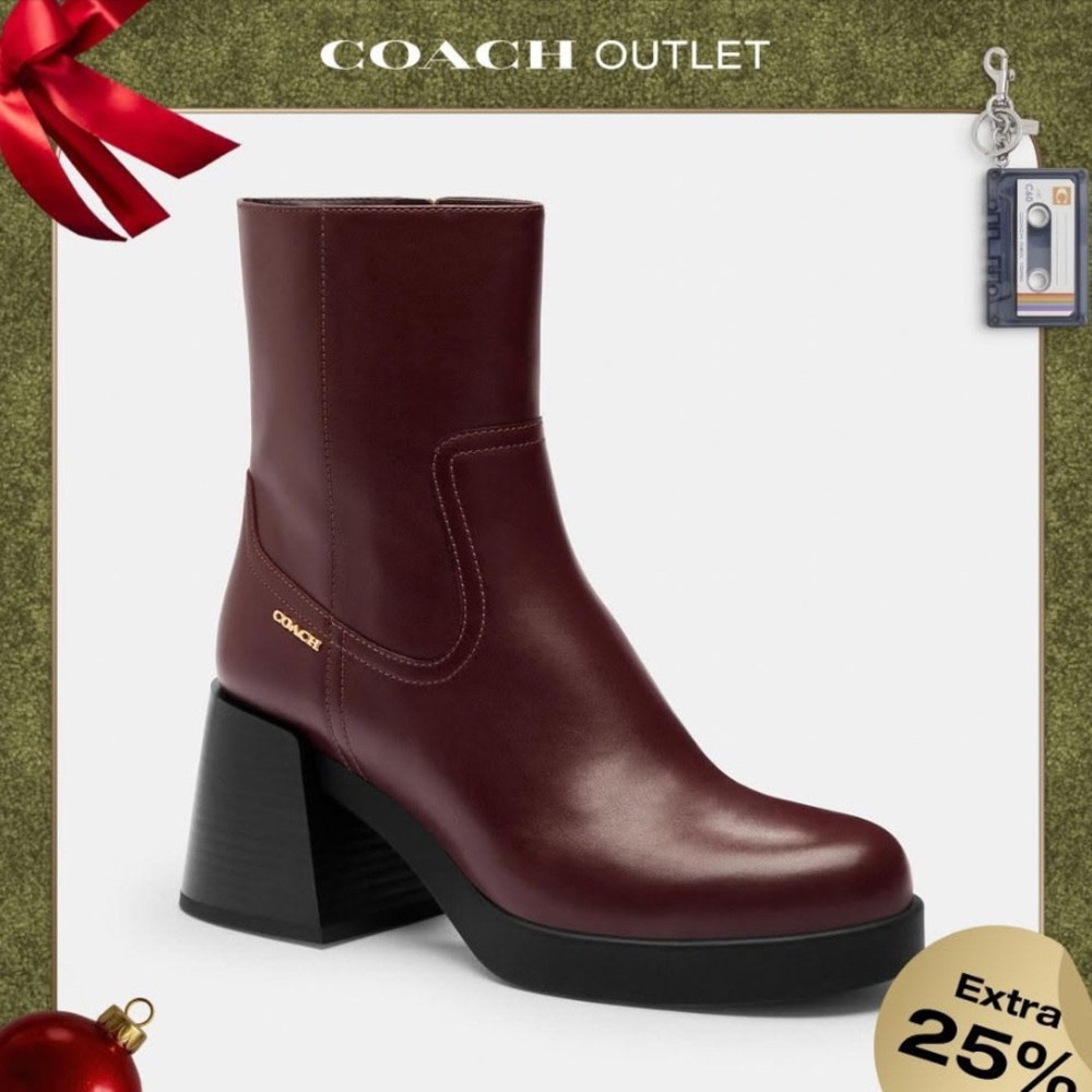 Coach Women's Dark Red Heeled Boots - Picture 3 of 4